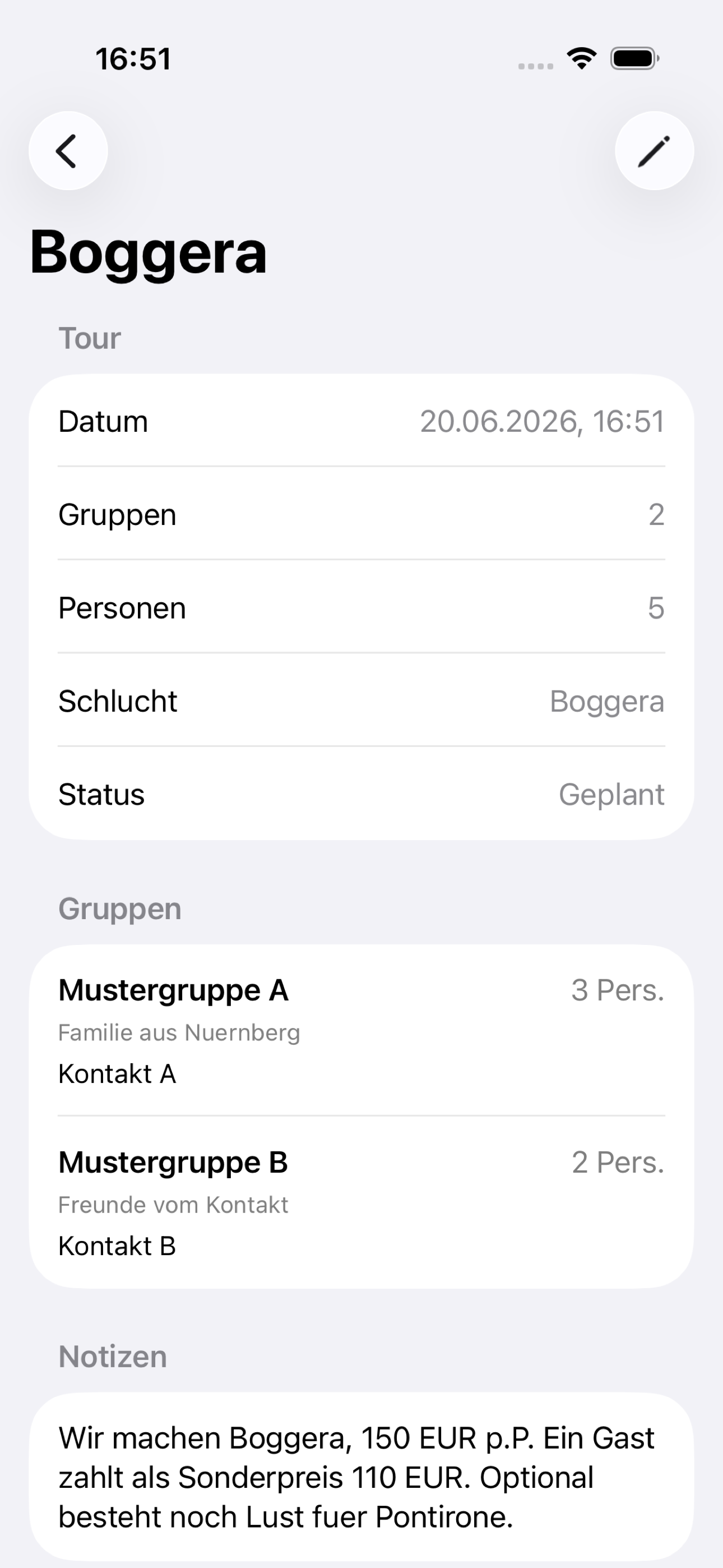 GuideDesk Tourdetail mit Teilnehmern, Zusatzguides und Checkliste